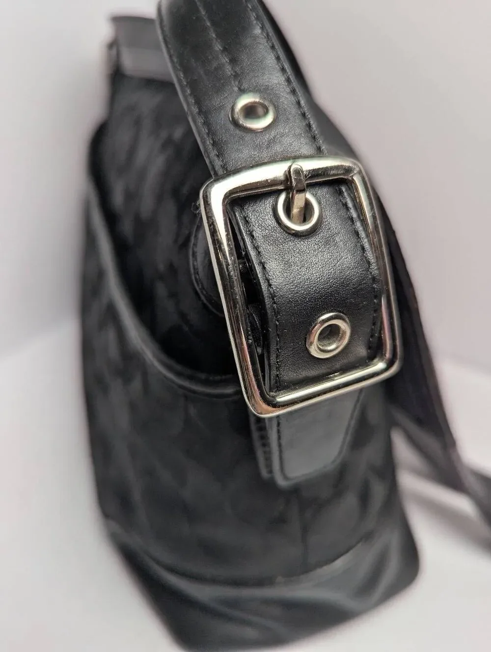 Coach Hamptons Signature Black Turnlock Flap Shoulder/Crossbody Bag #F13066